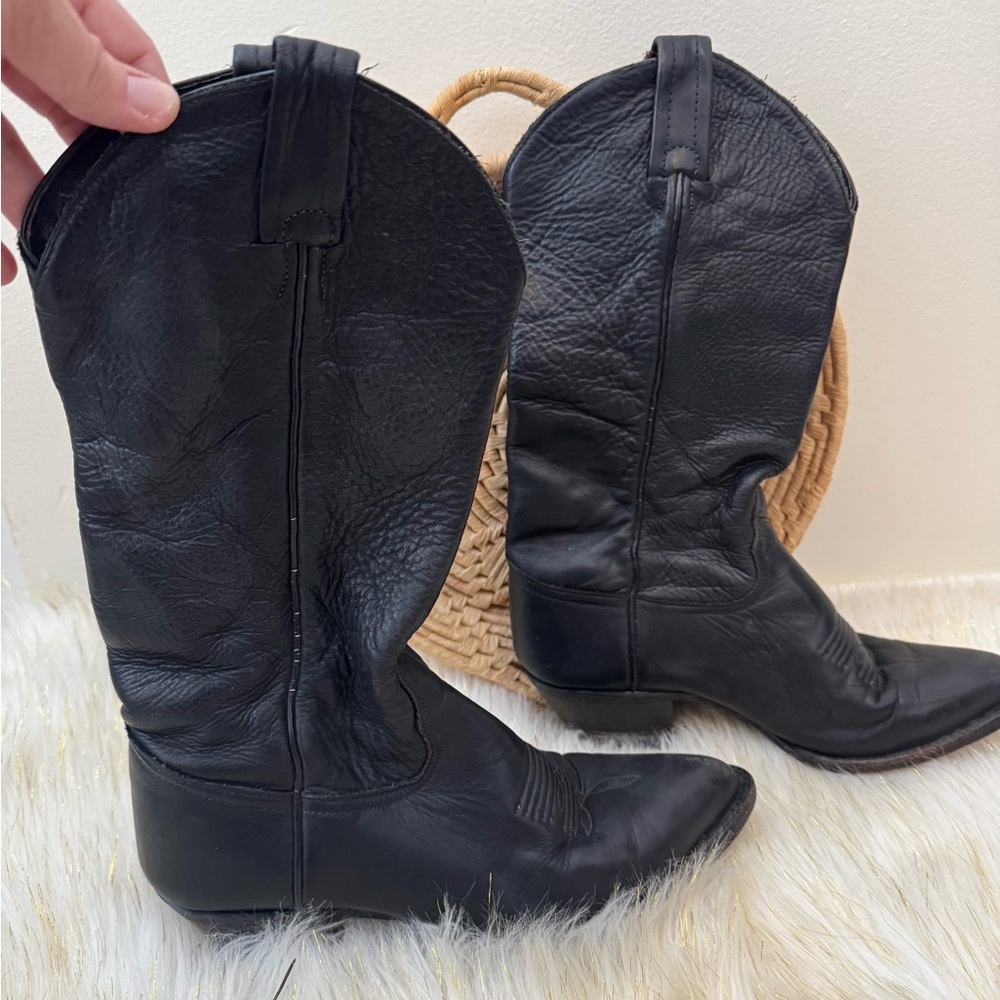Tony Lama Classic Plain Black Cowgirl Boots 1016L Size 6M - Picture 6 of 6